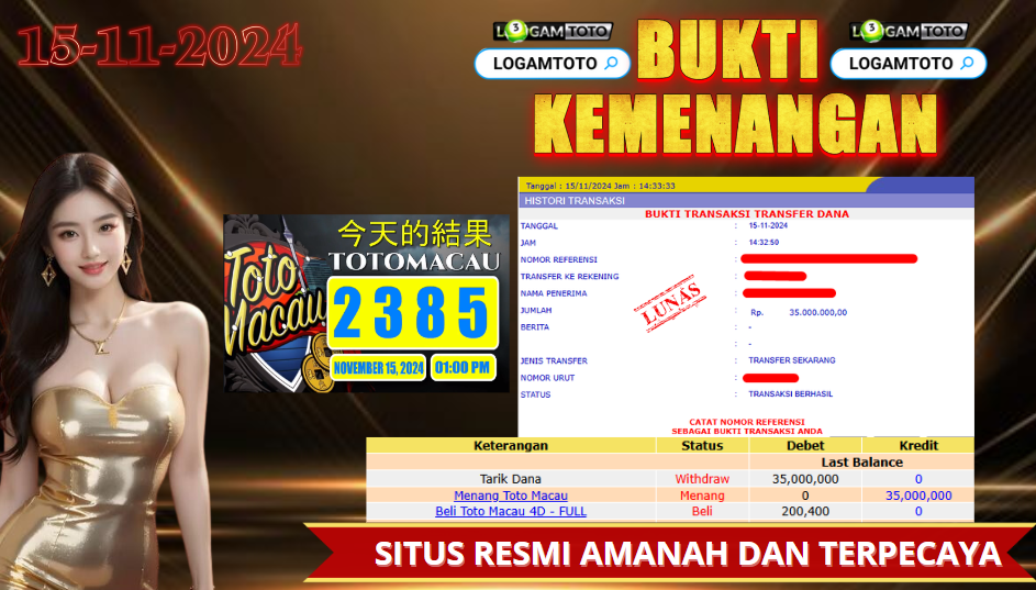 SELAMAT KEPADA MEMBER SETIA LOGAMTOTO BERHASIL JACKPOT DI PERMAINAN TOGEL TOTO MACAU4D SEASON 1